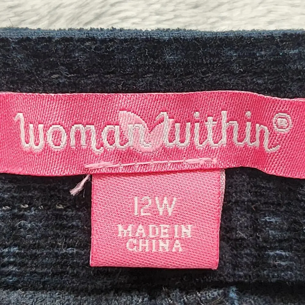 Woman Within Skirt Womens 12W Black Stretch Corduroy Button Front‎ Midi A-Line